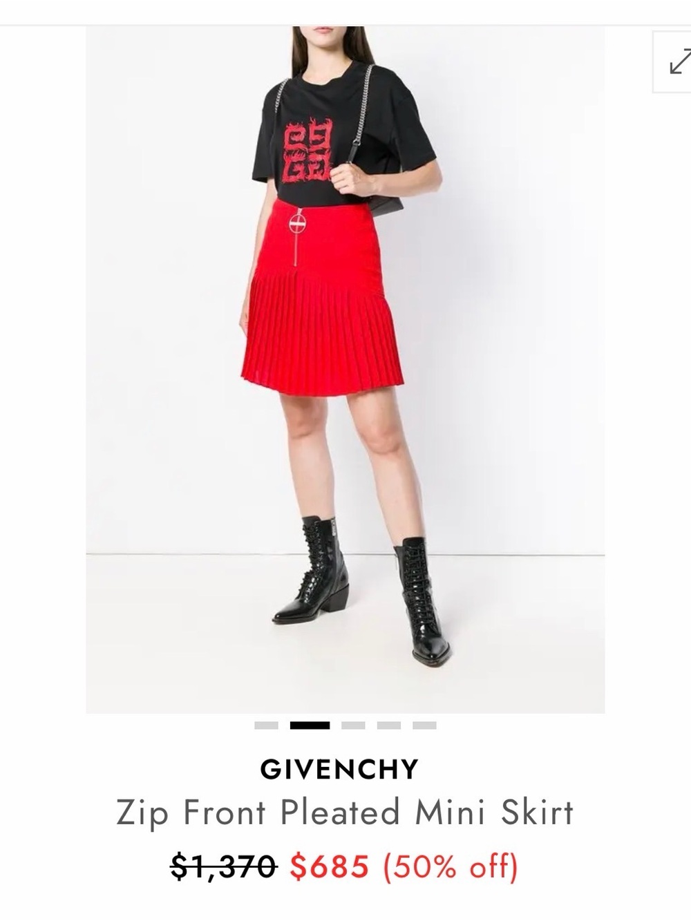 Givenchy Red Pleated Mini Skirt with Ring Zip Pull